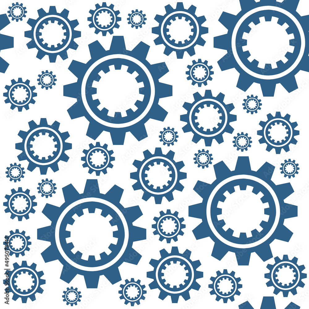 illustration of a seamless pattern of gear icons on a white background. For companies repairing machines, construction. Printing on paper, textiles.