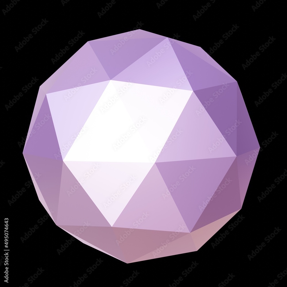 Purple geometric ore, low poly. 3d rendering. Decorative ball. Purple geometric ore, low poly. 3d rendering. Decorative ball.