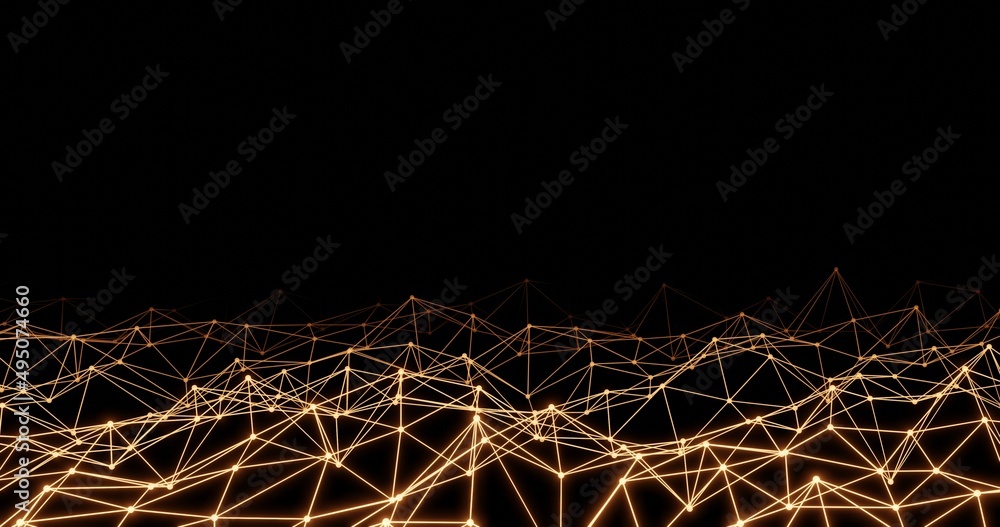 Gold lines and dots connect technology and science style. 3d rendering.