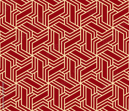 Abstract geometric pattern with stripes  lines. Seamless vector background. Gold and red ornament. Simple lattice graphic design
