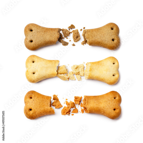 A set of broken snacks for dogs. Bone biscuits for dogs