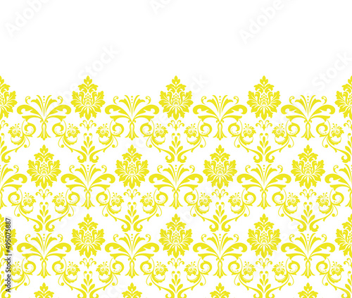 Wallpaper in the style of Baroque. Modern vector background. White and yellow floral ornament. Graphic pattern for fabric, wallpaper, packaging. Ornate Damask flower ornament