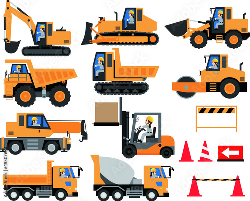 重機（建設機械・働く車）を運転する女性作業員