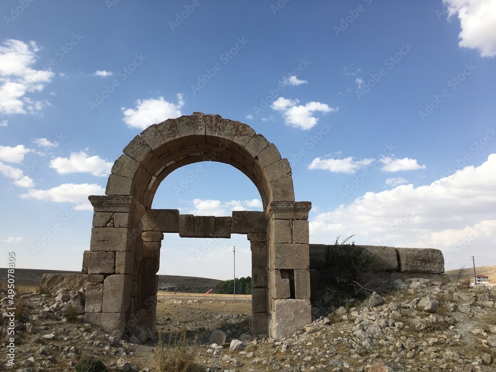 Turkey, Kayseri, Serefiye Village and Castle Ruins from the Hittite Civilization