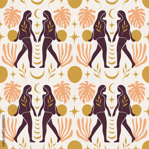 Yoga meditation girl meditating woman vector seamless pattern