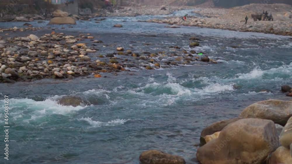 Slow motion shot of river Beas flowing rapidly at Manali, Himachal Pradesh, India. Natural background. Slow motion shot of river Beas flowing rapidly at Manali, Himachal Pradesh, India. Natural background.