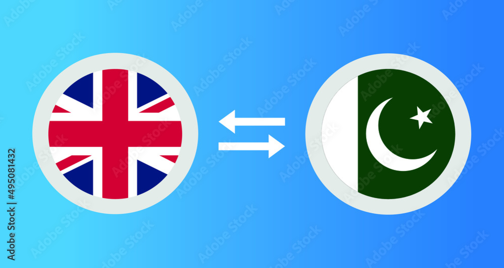 round icons with United Kingdom and Pakistan flag exchange rate concept graphic element Illustration template design
