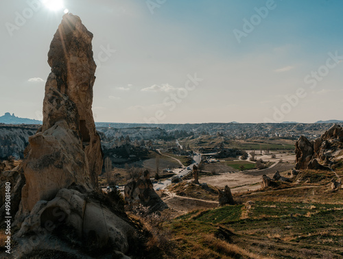 A Beautiful view of the valley in Cappadocia with mountain peaks in the summer day
