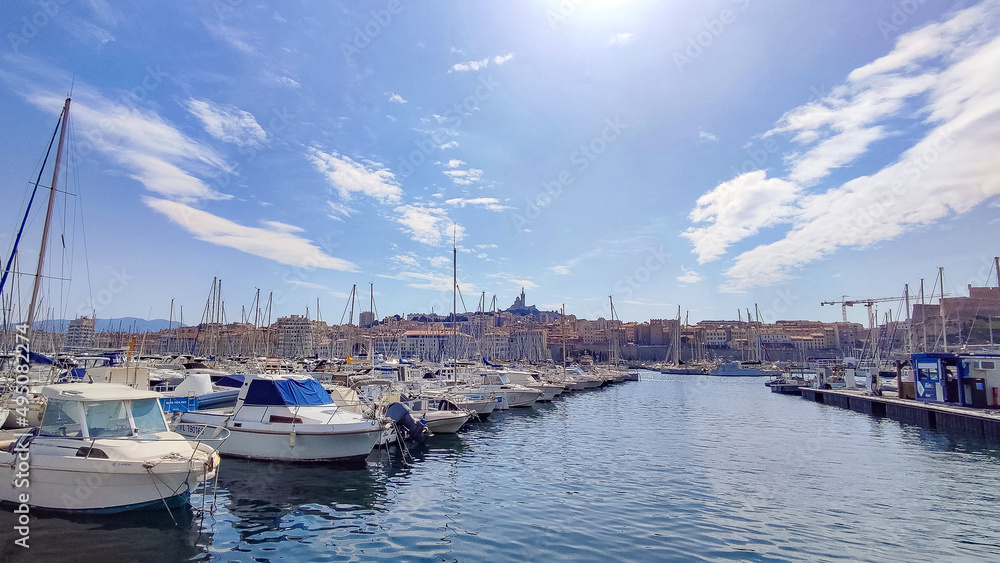 view of the port of Marseille in France