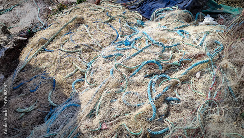 close up of a fishing net on a boat