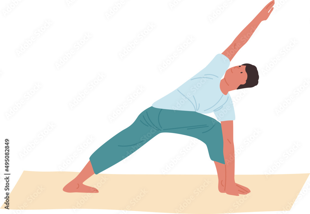 Naklejka premium Man Practicing Yoga Cartoon Illustration