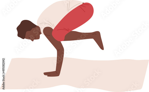 Black Man Practicing Yoga Cartoon Illustration