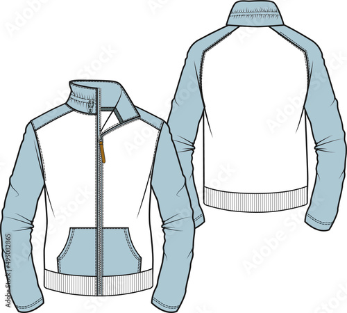 men full zipper jacket , technical drawing