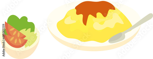 Vector illustration of omelette and salad.
