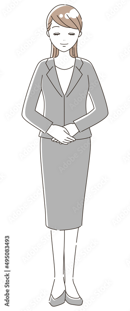 お辞儀をして挨拶をするスーツを着た女性（全身）1