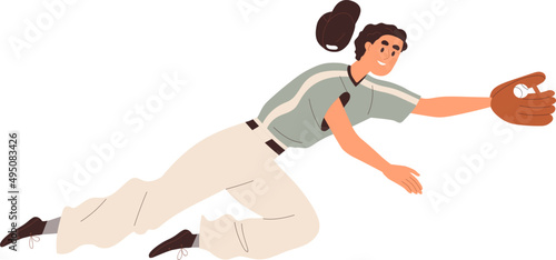 Baseball Player Catcher Falling Down Cartoon Illustration