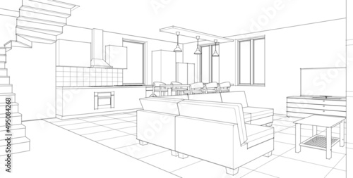 house loft interior 3d rendering
