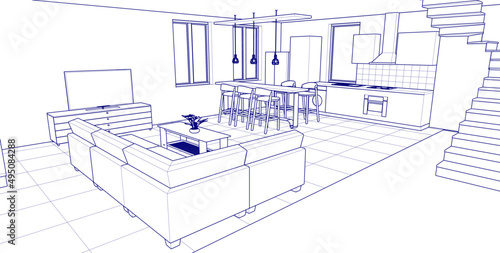 house loft interior 3d rendering