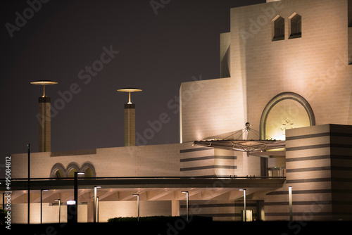 Doha,Qatar - March 05, 2019 : Night views of the Museum of Islamic Art in Doha.