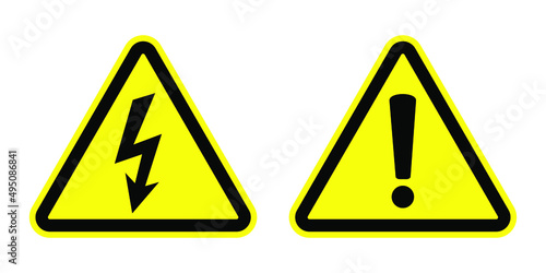 High voltage sign and danger sign, warning sign, attention sign. Danger icon, warning icon, attention icon.