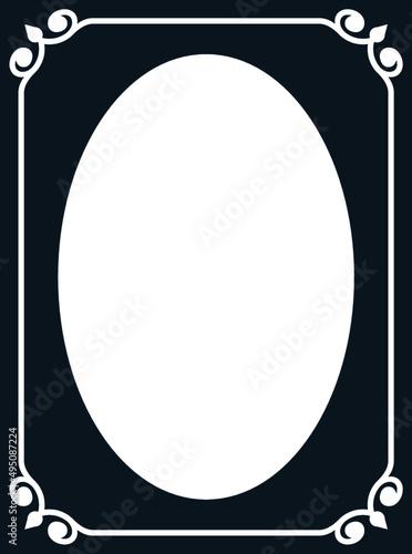 Retro oval vertical photo portrait frame. Vector vintage photographic portrait border 