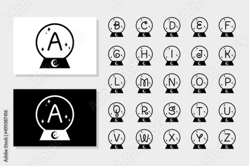 Crystal ball monogram alphabet vector illustration