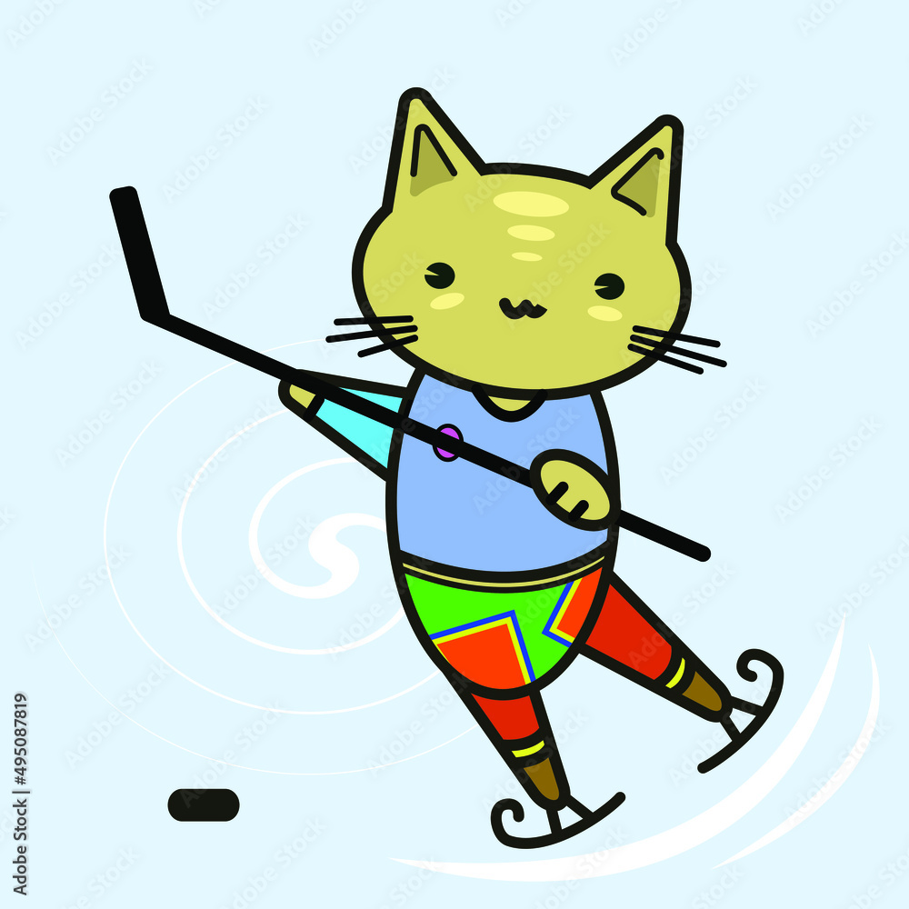 Fototapeta premium Funny animals. The little kitten is an athlete. Vector image in cartoon style. Color image.