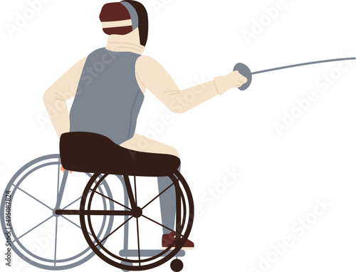 Male Disabled Athlete Fencing Cartoon Illustration