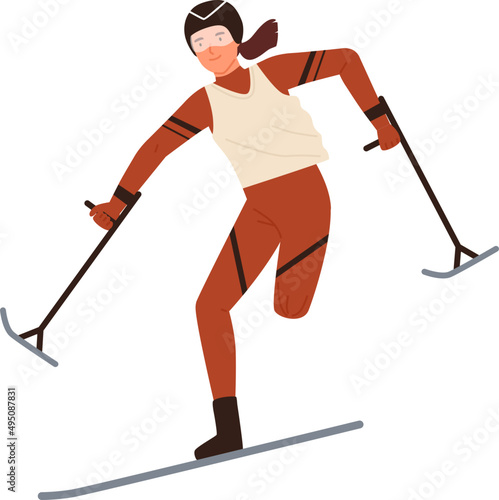 Disabled Woman Skier Cartoon Illustration