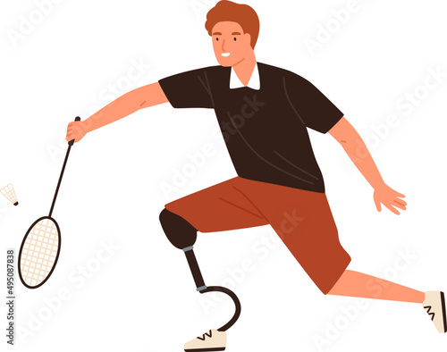Paralympic Athlete Playing Badminton Cartoon Illustration