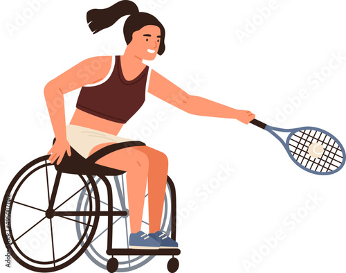 Paralympic Athlete Playing Tennis Cartoon Illustration