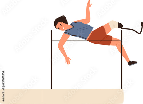 Paralympic Female Athlete Jumping over Bar Cartoon Illustration