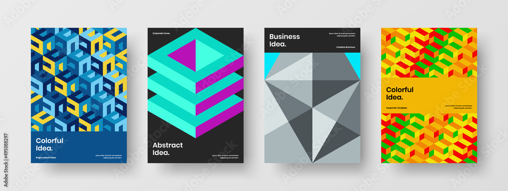 Amazing banner vector design template bundle. Original mosaic hexagons pamphlet concept composition.
