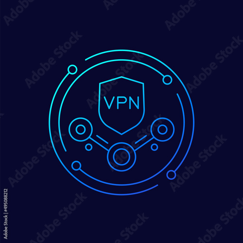 VPN service line icon with a shield, vector