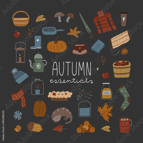 Set of cute autumn decorative clip arts.