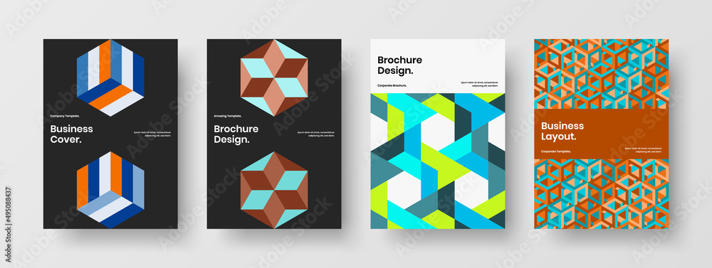 Vivid geometric pattern company identity illustration bundle. Creative cover vector design concept collection.