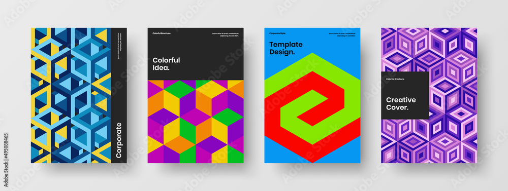 Fototapeta premium Original mosaic shapes pamphlet concept bundle. Creative presentation A4 vector design layout composition.