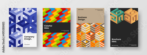 Bright poster A4 design vector layout collection. Original geometric pattern annual report illustration bundle.