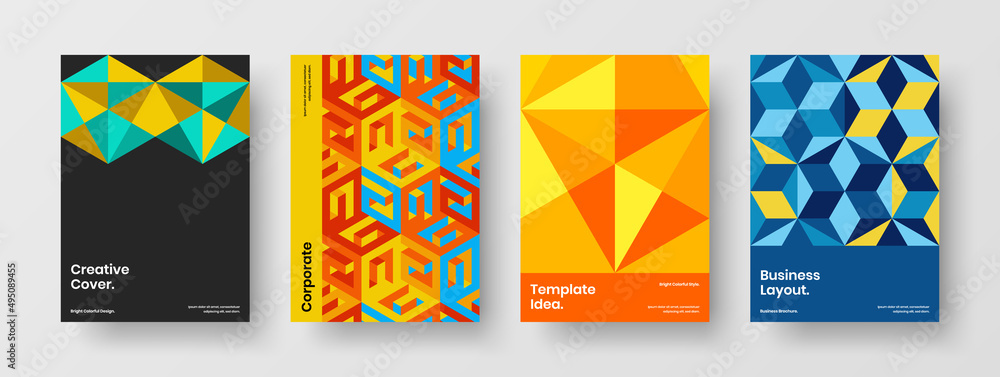 Simple postcard A4 vector design concept collection. Fresh mosaic tiles flyer layout composition.