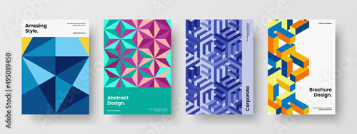 Unique journal cover vector design illustration bundle. Minimalistic geometric pattern presentation template composition.