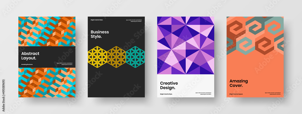 Isolated geometric hexagons corporate identity concept set. Trendy journal cover A4 vector design layout composition.