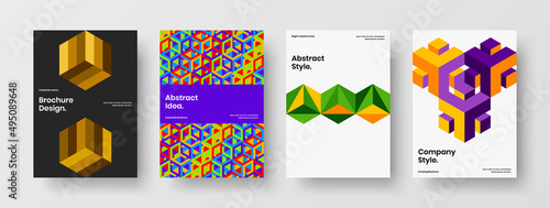 Minimalistic corporate brochure A4 design vector illustration set. Amazing geometric pattern leaflet template collection.