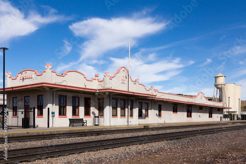The 1907 Spanish Colonial Revival Amtrack station located in the historic railroad depot, Kingman, Arizona, USA 
