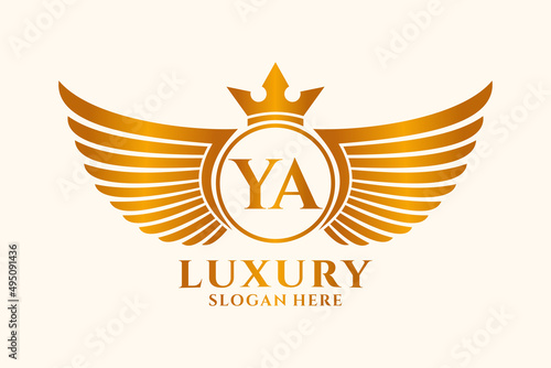Luxury royal wing Letter YA crest Gold color Logo vector, Victory logo, crest logo, wing logo, vector logo template.