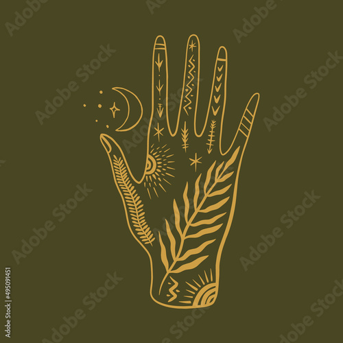 Magic alchemy green hand herbalist green witch vector illustration