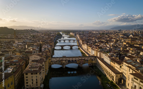 Medieval Italian town from above. Aerial drone photo, Florence, Italy