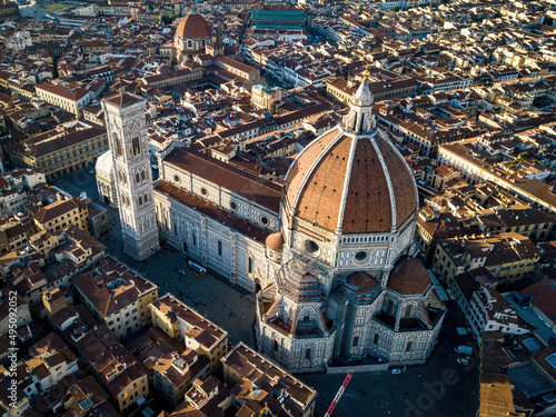 Florence town and cathedral from above. Aerial drone photo, Florence, Italy