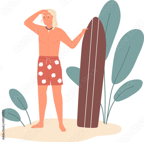 Male Surfer with Surfboard Cartoon Illustration