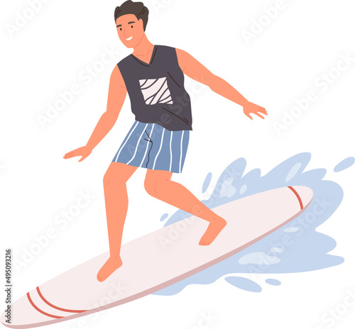Guy Standing on Surfboard Cartoon Illustration