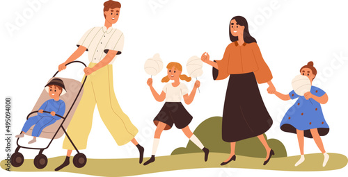 Happy Family Spending Time Together Cartoon Illustration